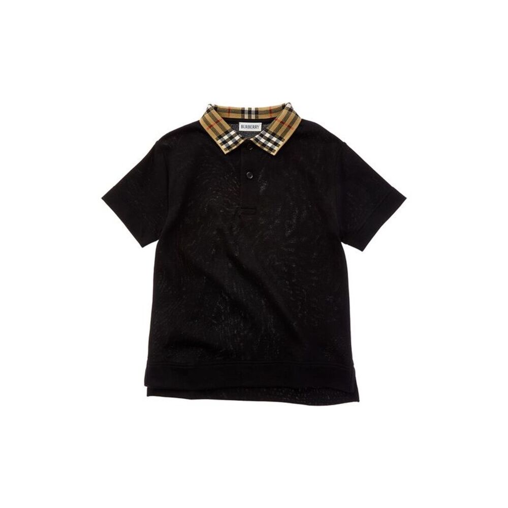 Burberry Girls Check Collar Polo Shirt, Black